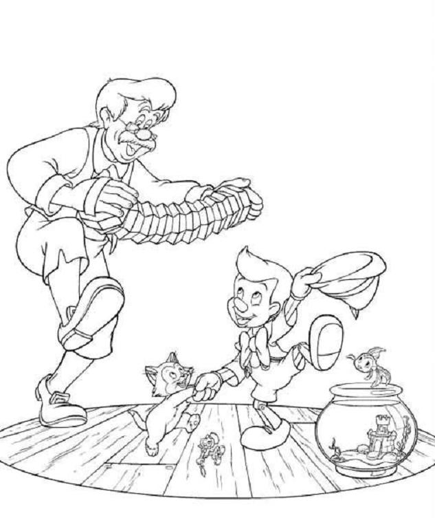 coloriage Pinocchio danse avec son papa